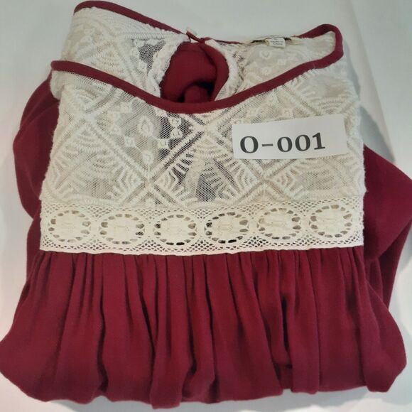 Umgee Dress Womens Size S Red Long Ruffle Sleeve Ivory Sheer Floral Lace - Picture 7 of 7